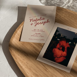 Convite Classy Deep Red Blue Whimsical Photo Wedding