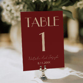 Convite Classy Deep Red Cream Fancy Wedding Table Number