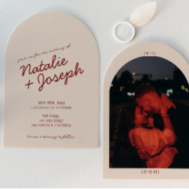 Convite Classy Deep Red Whimsical Photo Arched Wedding