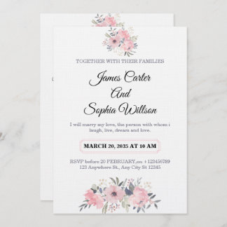 Convite Classy Floral Wedding Invitation elegant card