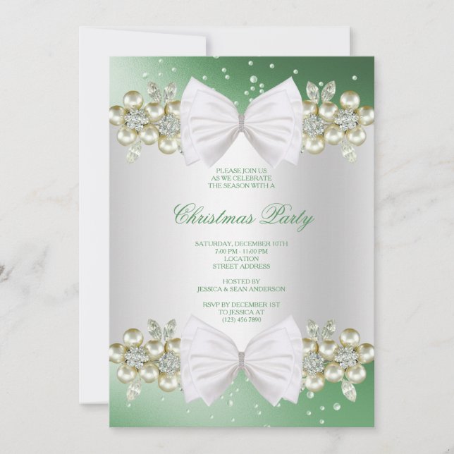 Convite Classy Gems & Bow Natal Verde (Frente)