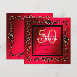 Convite Classy Gold & Cerise para Aniversário de 50 anos d