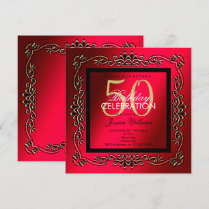 Convite Classy Gold & Cerise para Aniversário de 50 anos d