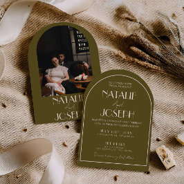 Convite Classy Grassland Old Money Arched Photo Wedding