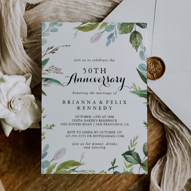 Convite Classy Greenery Tropical 50º Aniversário de Casame (Criador carregado)