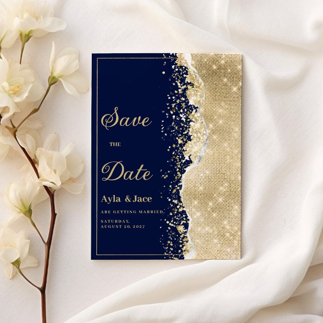 Convite Classy luxury navy blue gold glitter Save the Date (Classy luxury navy blue gold glitter Save the Date)