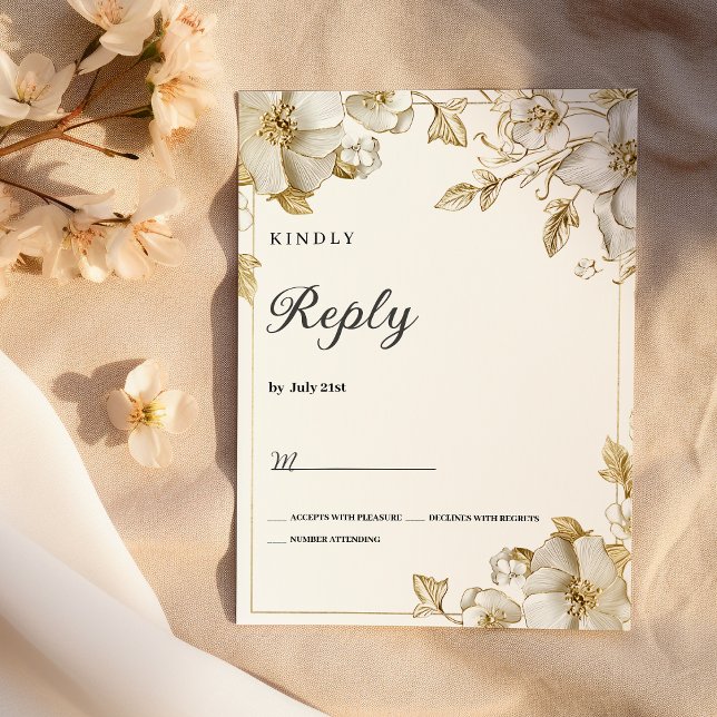 Convite Classy luxury white and gold floral RSVP (Classy luxury white and gold floral RSVP)