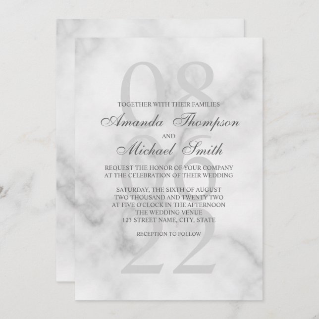 Convite Classy Marble Elegant Wedding (Frente/Verso)