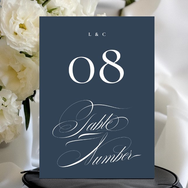 Convite Classy Navy Blue Wedding 5 x 7 Table Numbers (Criador carregado)