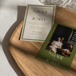 Convite Classy Old Money Olive Green Luxury Photo Wedding