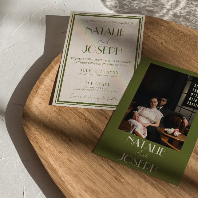 Convite Classy Old Money Olive Green Luxury Photo Wedding (Criador carregado)