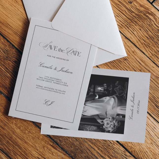 Convite Classy Old Money Wedding Save the Date Photo (Criador carregado)