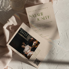 Convite Classy Olive Green Old Money Photo QR Code Wedding