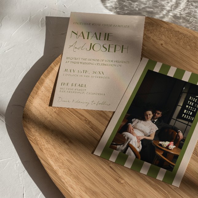 Convite Classy Olive Green Old Money Retro Photo Wedding (Criador carregado)