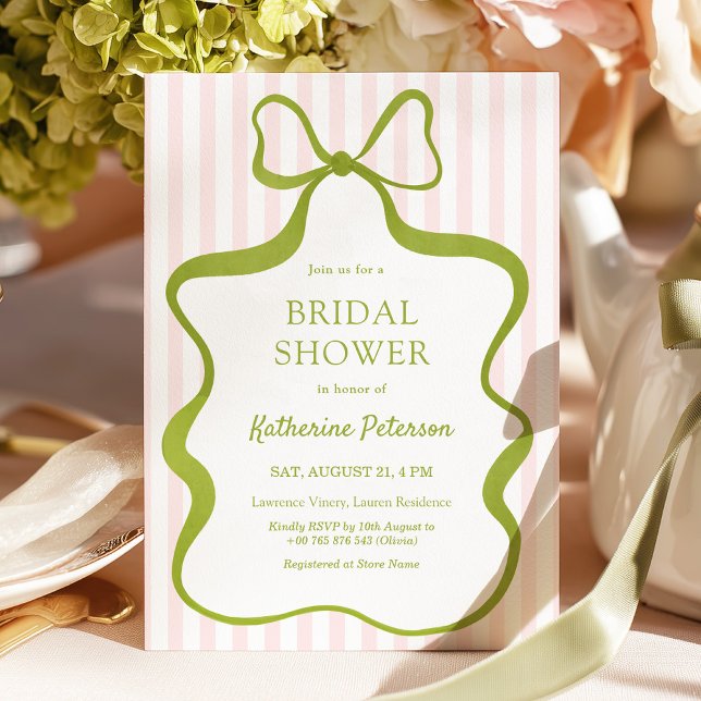Convite Classy Pink & Sage Bridal Shower Invitation (Criador carregado)