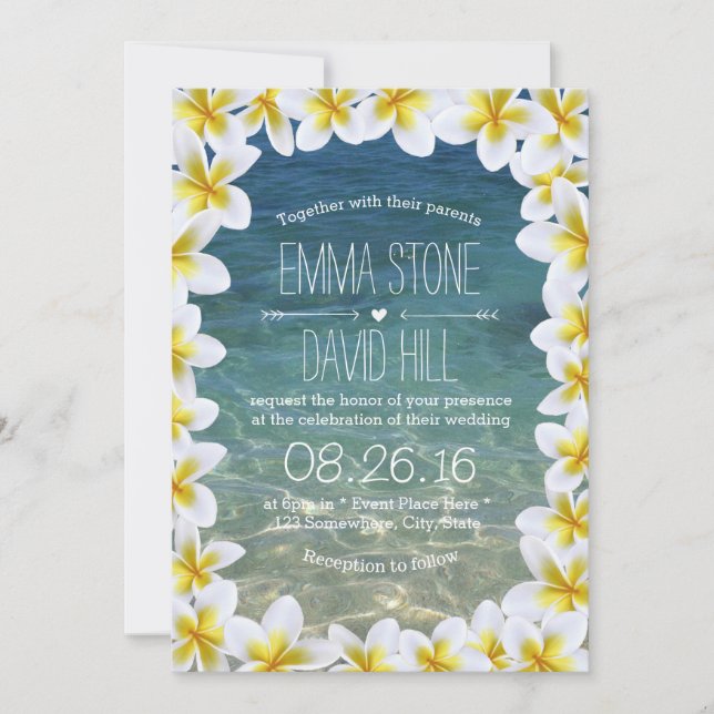 Convite Classy Plumeria Floral Frame Beach Wedding (Frente)