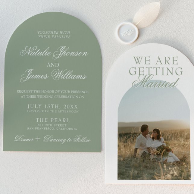 Convite Classy Sage Green Luxury Boho Arched Wedding (Criador carregado)