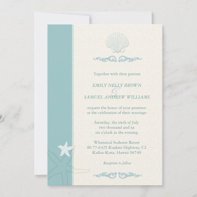 Convite Classy Sea Critters Beach Wedding (Frente)