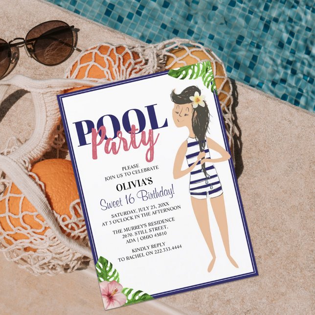 Convite Classy Teen Piscina Party | Aniversário (Criador carregado)