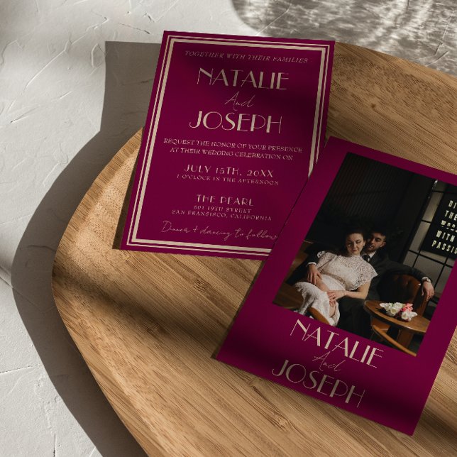 Convite Classy Wine Old Money Luxury Retro Photo Wedding (Criador carregado)