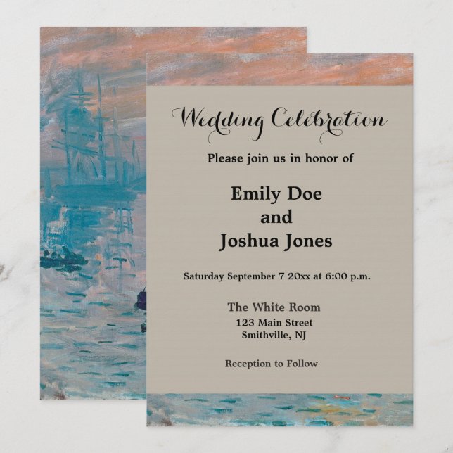 Convite Claude Monet Impressão Nascer do Sol Francês (Frente/Verso)