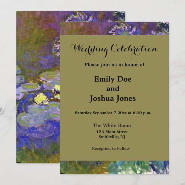 Convite Claude Monet Water Lily Agapanthus (Frente/Verso)