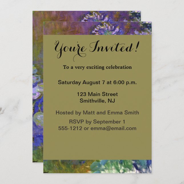 Convite Claude Monet Water Lily Agapanthus (Frente/Verso)