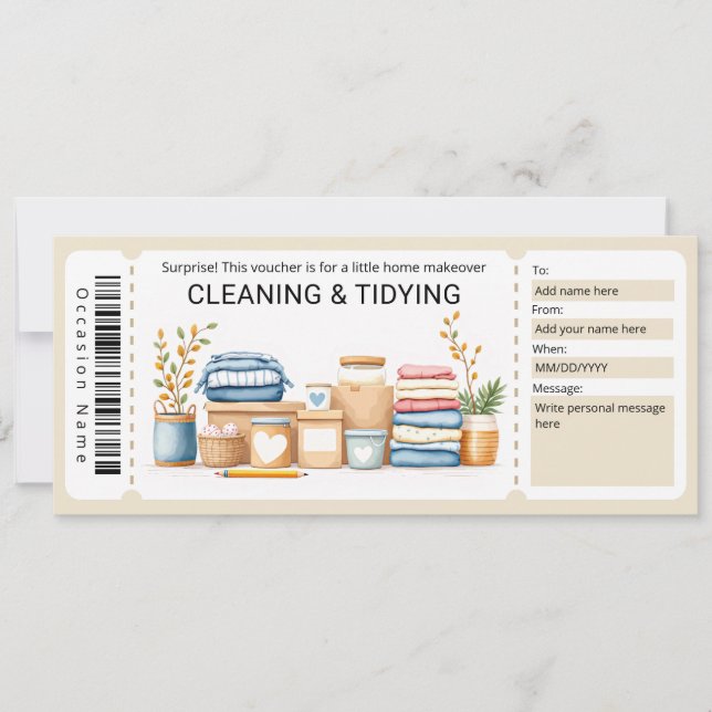 Convite Cleaning and Tidying Gift Certificate  (Frente)