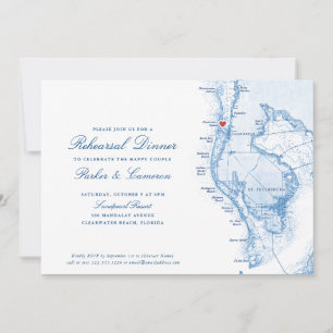 Convite Clearwater Beach FL Map Marinho Blue Janto de ensa