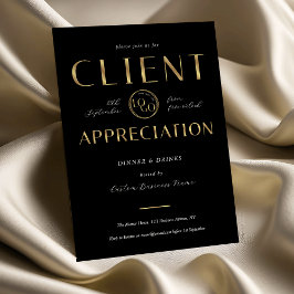 Convite Client Appreciation Day Black & Gold Logo Company