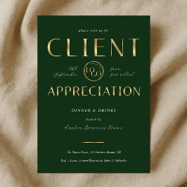 Convite Client Appreciation Day Green & Gold Logo Company