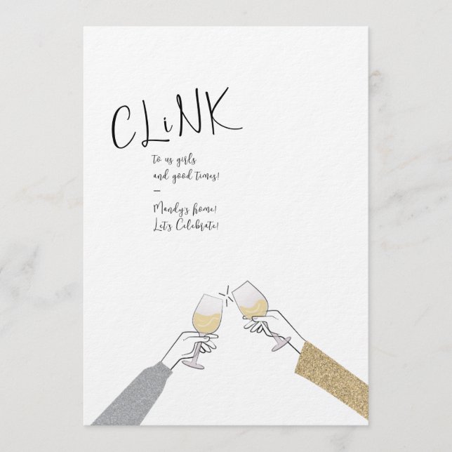 Convite Clinking Glasses Girl's Party (Frente)