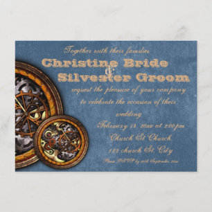 Convite Clockwork and Leather, 4.5x6.25 casamento