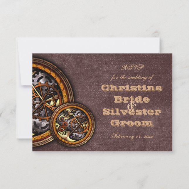 Convite Clocos e Couro, rsvp de casamento (Frente)