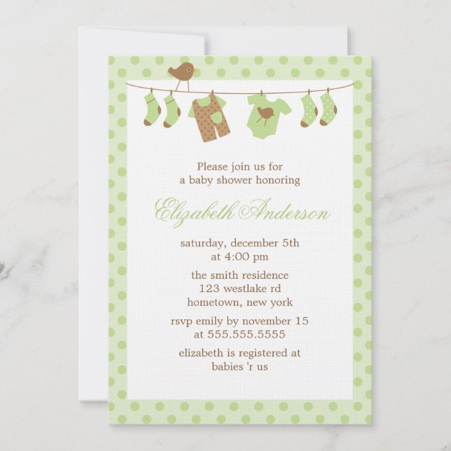 Convite Clothesline Baby Shower Invitations (Frente)