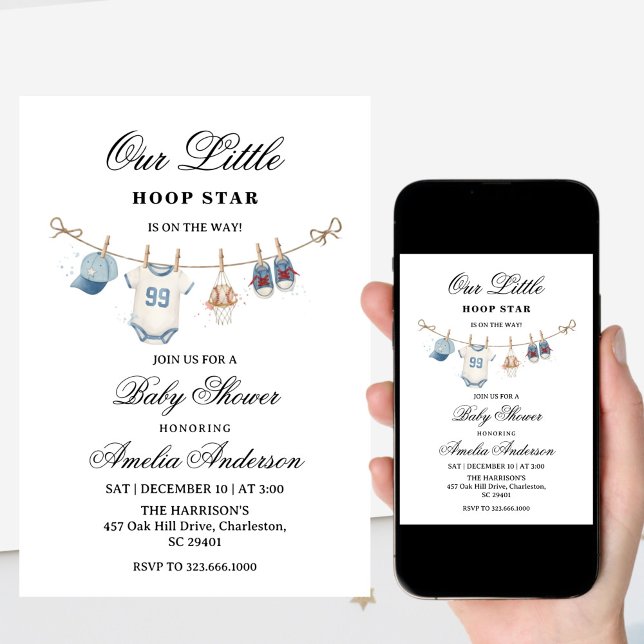 Convite Clothesline baseball baby shower invitation  (Criador carregado)