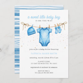 Convite Clothesline Blue Boy Baby Shower