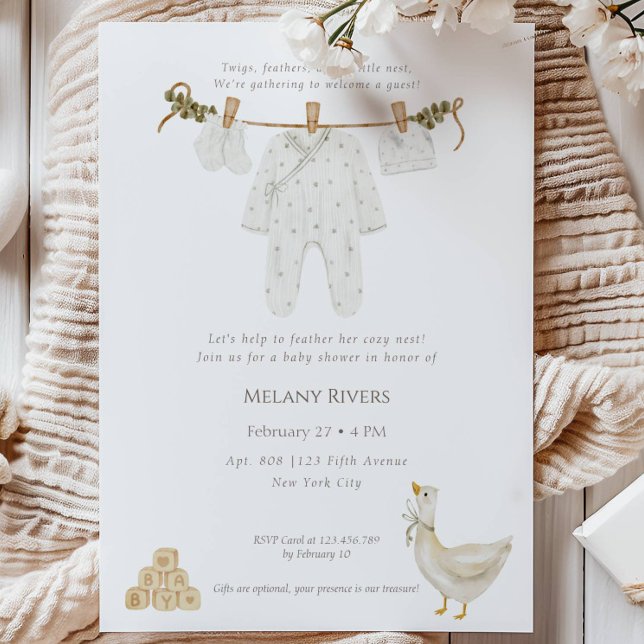 Convite Clothesline Goose Nest Baby Shower Invitation (Clothesline Goose Nest Baby Shower Invitation)