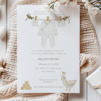 Convite Clothesline Goose Nest Baby Shower Invitation