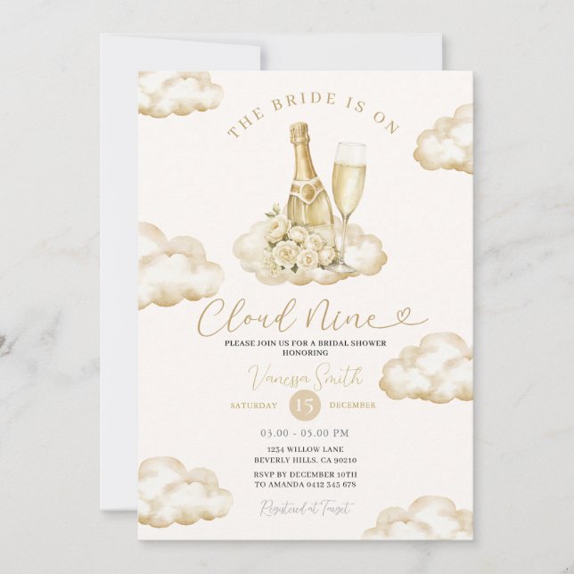 Convite Cloud 9 Champagne Elegant Neutral Bridal Shower (Frente)