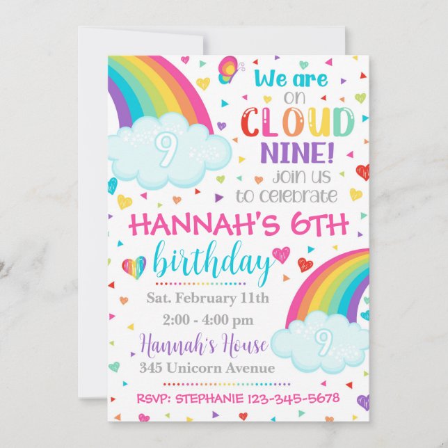 Convite Cloud 9, Convite de 9 de Aniversário (Frente)