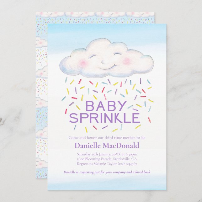 Convite Cloud candy baby sprinkle colorida (Frente/Verso)