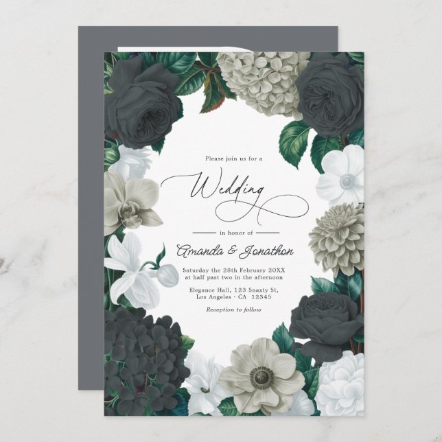 Convite Cloud Gray, Charcoal Slate & Soft White Wedding (Frente/Verso)