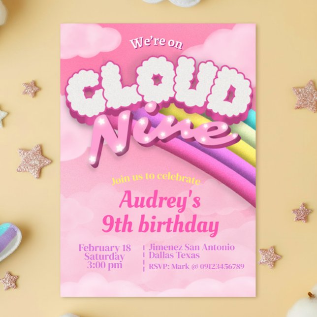 Convite Cloud Nine - 9º aniversário (Cloud Nine - 9th Birthday Invitation)
