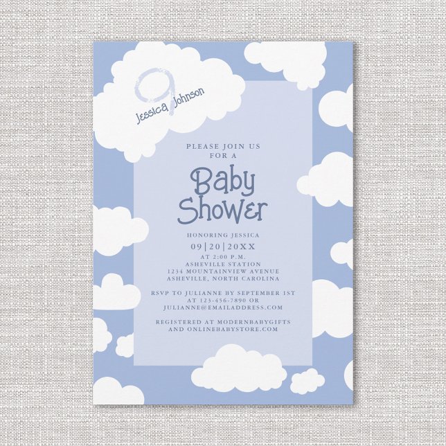 Convite Cloud Nine 9 Chá de fraldas Festa Branca (Cloud Nine 9 Baby Shower Cute Whimsical Party Invitation)