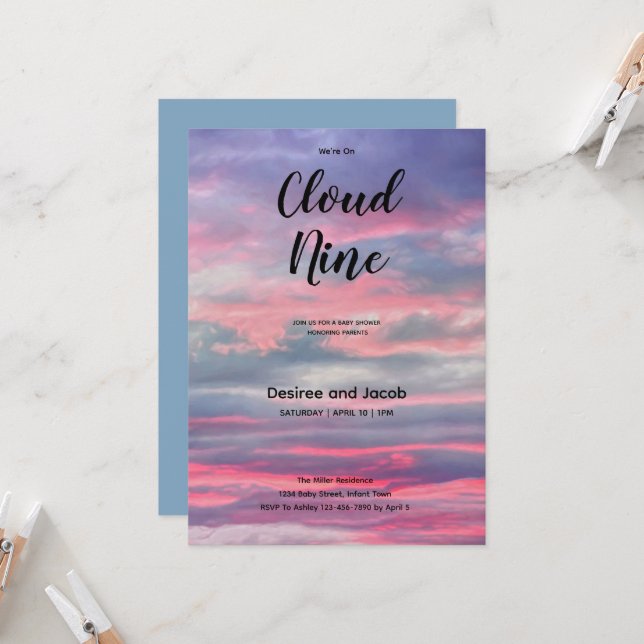 Convite Cloud Nine Baby Boy Shower Invitations (Frente/Verso In Situ)