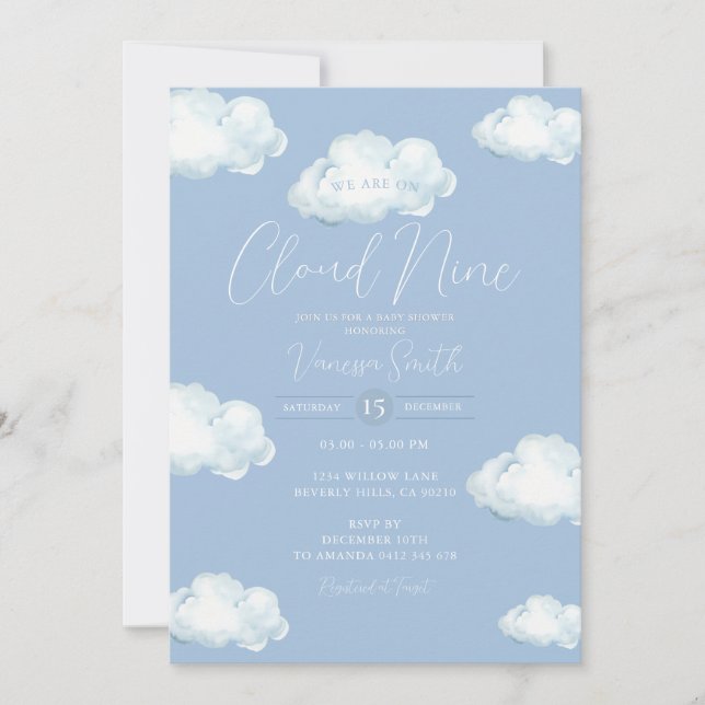 Convite Cloud Nine Baby Shower Blue Cloud (Frente)