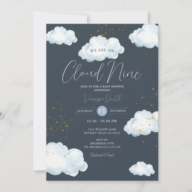 Convite Cloud Nine Baby Shower Neutral Little Cloud (Frente)