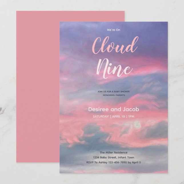 Convite Cloud Nine Girl Pink Blue Baby Shower Invitations (Frente/Verso)