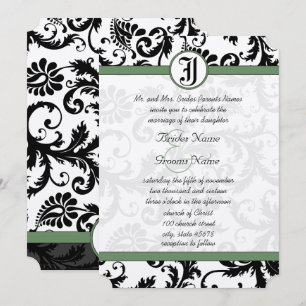 Convite Clover Green Damask Swirls Wedding Invitation